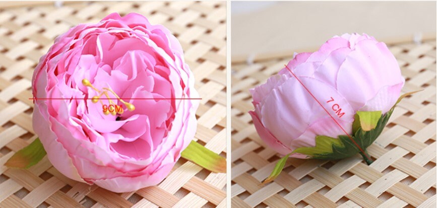 Wholesale 50 Heads Artificial Simulation Silk Peony Camellia Flower Head Diam.9cm/3.54"  DIY Wedding Wall Decoration Flowers
