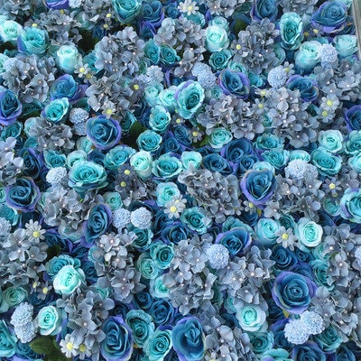 Aqua Blue Tiff Blue Fake Flower Wall for Wedding Photography Backdrop Simulation Rose for Special Event Party Decor Panel
