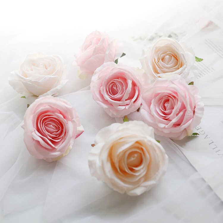 Wholesale 50 Heads Artificial Simulation Silk Rose Flower Head Diam.9cm/3.54"  DIY Wedding Wall Decoration Flowers
