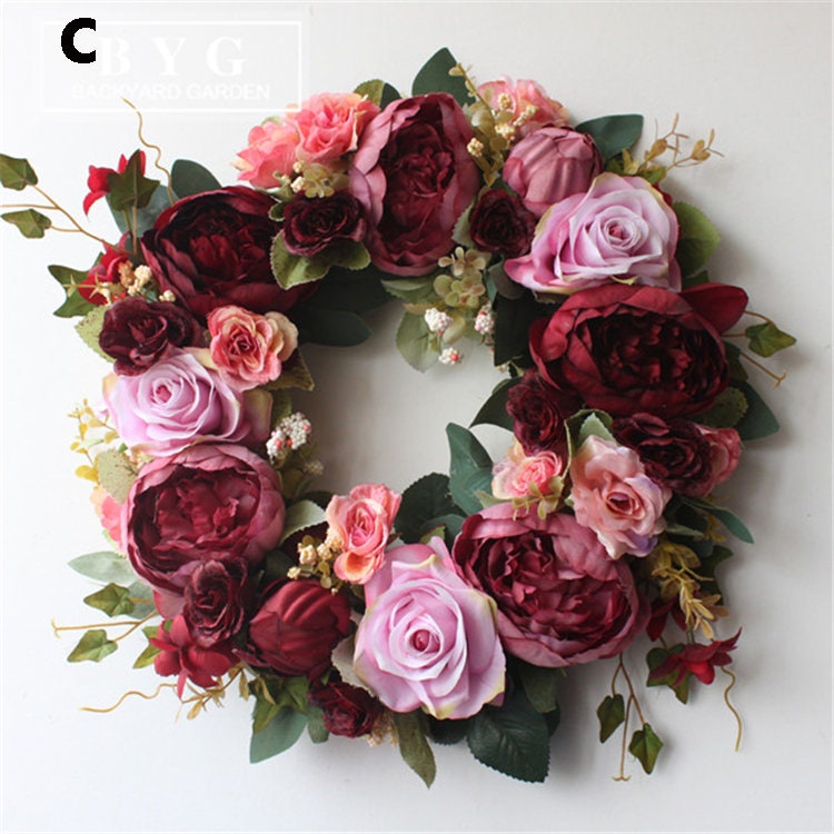 Artifical Flower Wreth Rose Plant Wreath  For Front Door Farmhouse Decor, Wedding wreath Year Round Wreath,Indoor Outdoor Decor Wreath