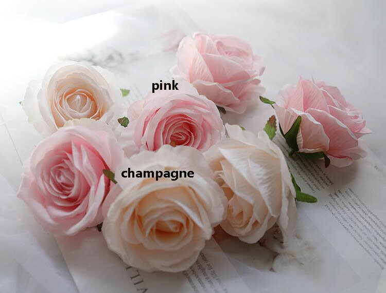 Wholesale 50 Heads Artificial Simulation Silk Rose Flower Head Diam.9cm/3.54"  DIY Wedding Wall Decoration Flowers