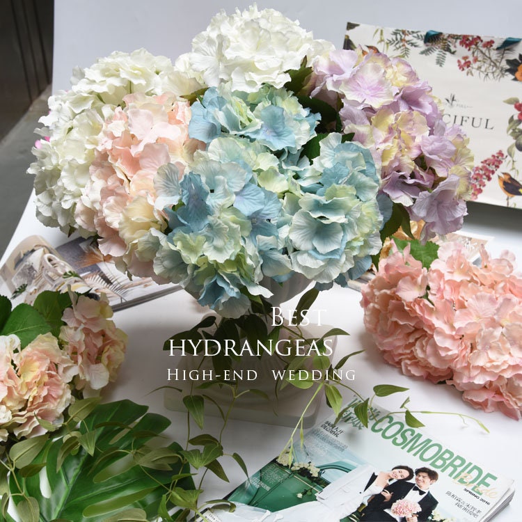 Wholesale 50Heads Artificial Simulation Silk Hydrangea Flower Head Diameter 16cm DIY Wedding Bride Shower Baby Shower Decoration Flower Head