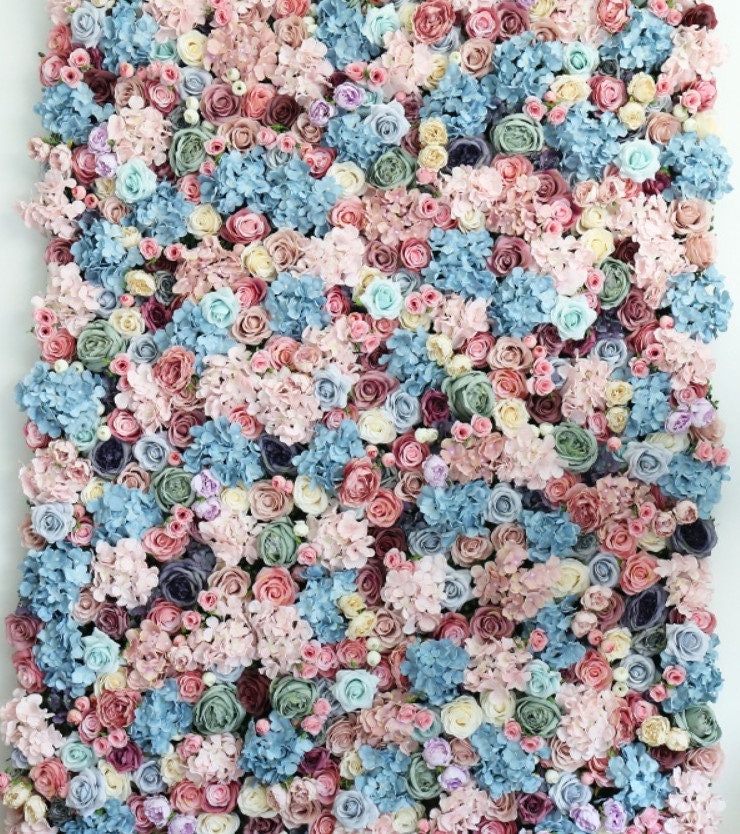 Baby Blue Pink Flower Wall for Wedding Arrangement Fake Flower Wall For Bridal Shower Event Salon Party Decor Floral Panel