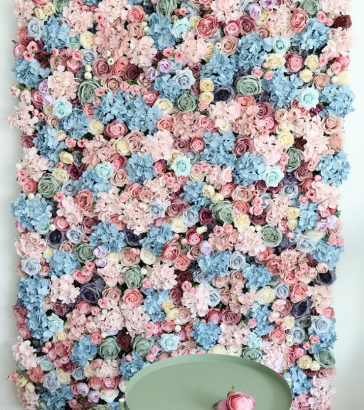 Baby Blue Pink Flower Wall for Wedding Arrangement Fake Flower Wall For Bridal Shower Event Salon Party Decor Floral Panel