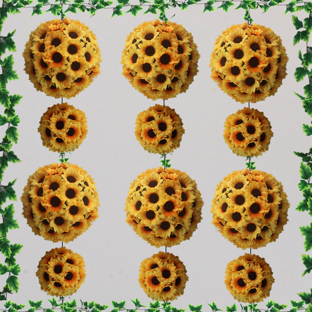 Sunflower Wedding Kissing Ball Flowers  Diam. 5.5"/7.5"/9.5" Daisy Pompom For Wedding Centerpieces Bridal Shower