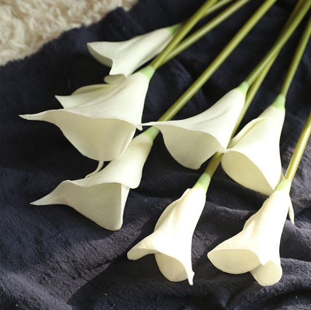 12 Stems  Royal Calla Lily Cobalt Flowers, Real Touch Calla Lilies, Latex Flowers For Wedding Bouquet Table Centerpieces