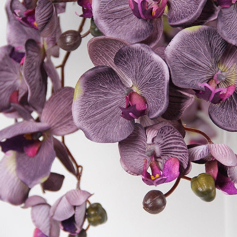 Dark Purple Orchid Flowers, Faux flowers, phanelopsis, Exotic,Tropical,Special Event Centerpieces Arrangement Floral  Length 37 inches