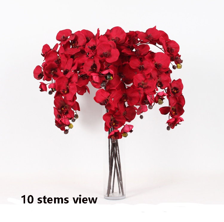 Dark Red Luxury Silk Flower Silk Butterfly Orchid Stem  37" Tall  Wedding Table Centerpiece Butterfly Orchid Phalaenopsis