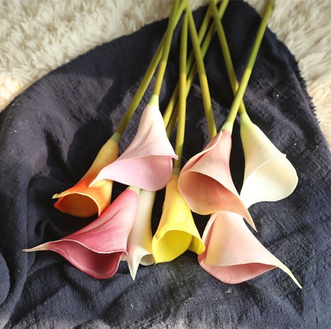 12 Stems  Royal Calla Lily Cobalt Flowers, Real Touch Calla Lilies, Latex Flowers For Wedding Bouquet Table Centerpieces