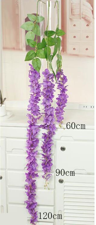 Lavender Color Vines 10pcs Length 60/90/120cm Silk Wisteria Vine Garland Hanging Flowers For Outdoor Wedding Ceremony Arch Floral Decoration