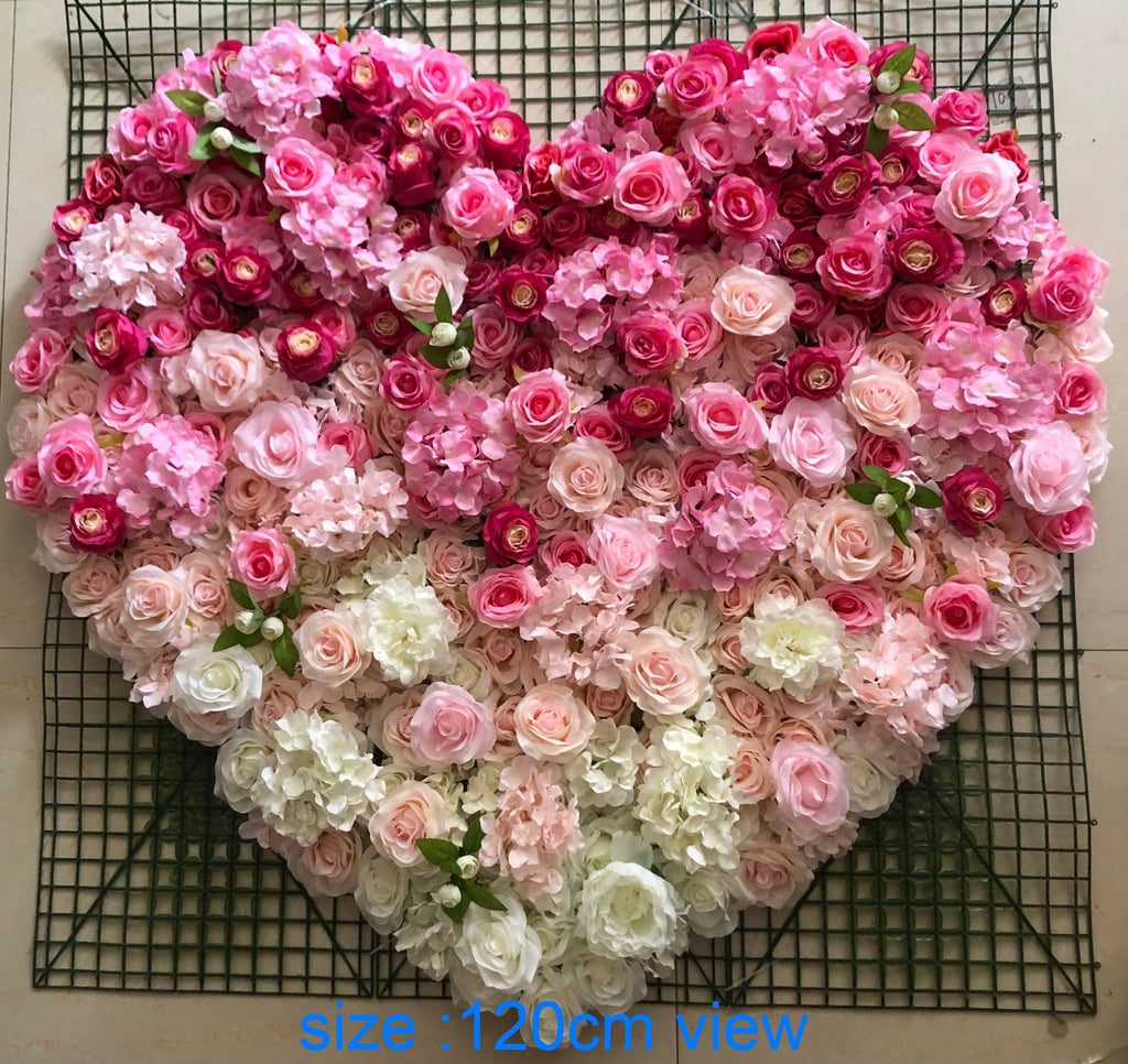 Heart Fake Floral Wall Gradual Color Change Backdrop Panel for Wedding Arrangement Bridal Shower Event Salon Party Photography