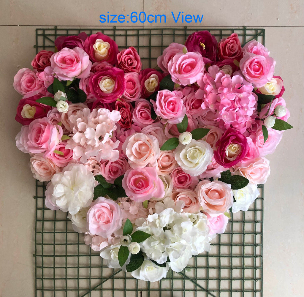 Heart Fake Floral Wall Gradual Color Change Backdrop Panel for Wedding Arrangement Bridal Shower Event Salon Party Photography