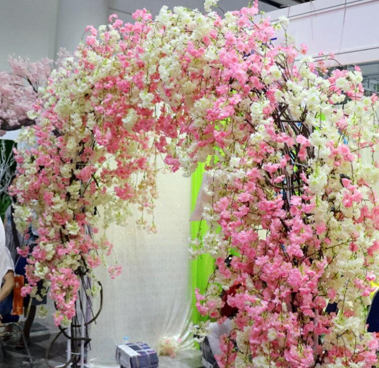 Pink Sakura Cherry Blossom Fake Flowers Length 140cm/55.12" Wedding Decoration 5 Stems