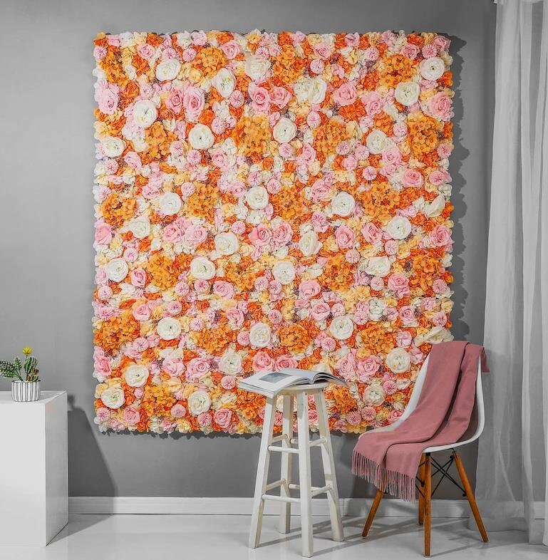 Orange Flower Wall For Romantic Photography Backdrop Baby Shower Bridal Shower Home Decor Floral Panels