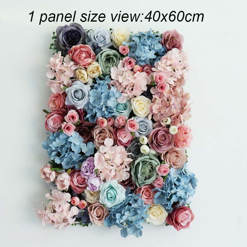 Baby Blue Pink Flower Wall for Wedding Arrangement Fake Flower Wall For Bridal Shower Event Salon Party Decor Floral Panel