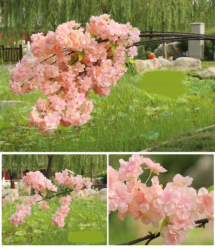 Wholesale 5 Stems Artificial Simulation Silk Cherry Blossom Sakura Wedding Party Decoration Flowers Total Lenght 1 m/39.37"