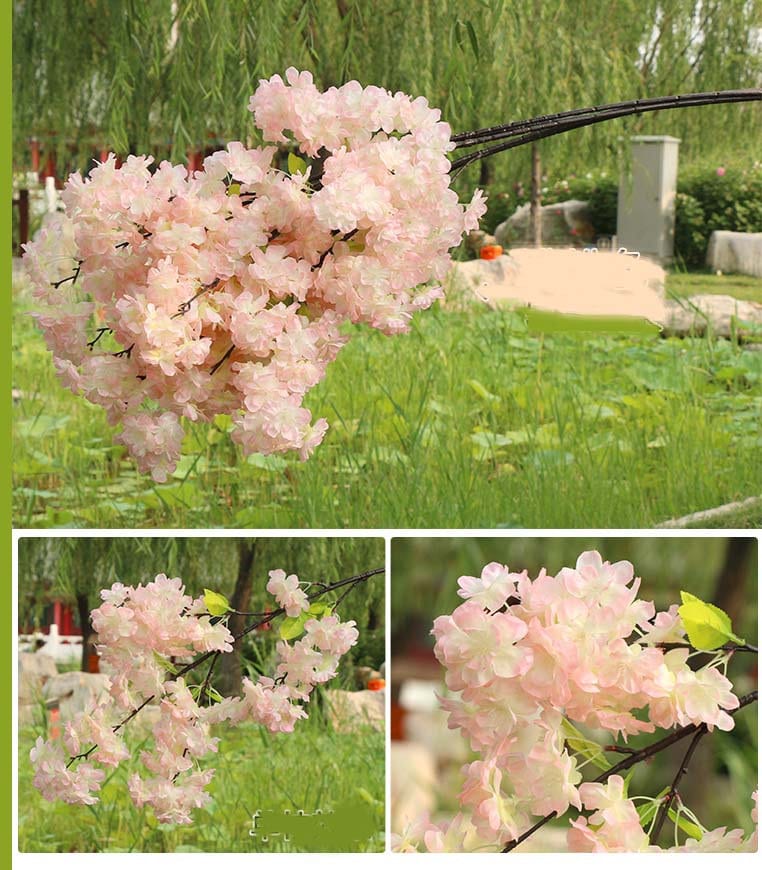 Wholesale 5 Stems Artificial Simulation Silk Cherry Blossom Sakura Wedding Party Decoration Flowers Total Lenght 1 m/39.37"
