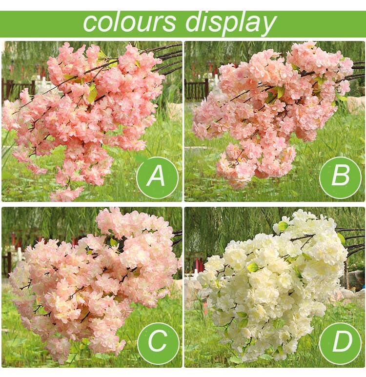 5 Stems Artificial Simulation Silk Cherry Blossom Wedding Party Home Decoration Fake Sakura Flowers  Lenght 1 m/39.37"