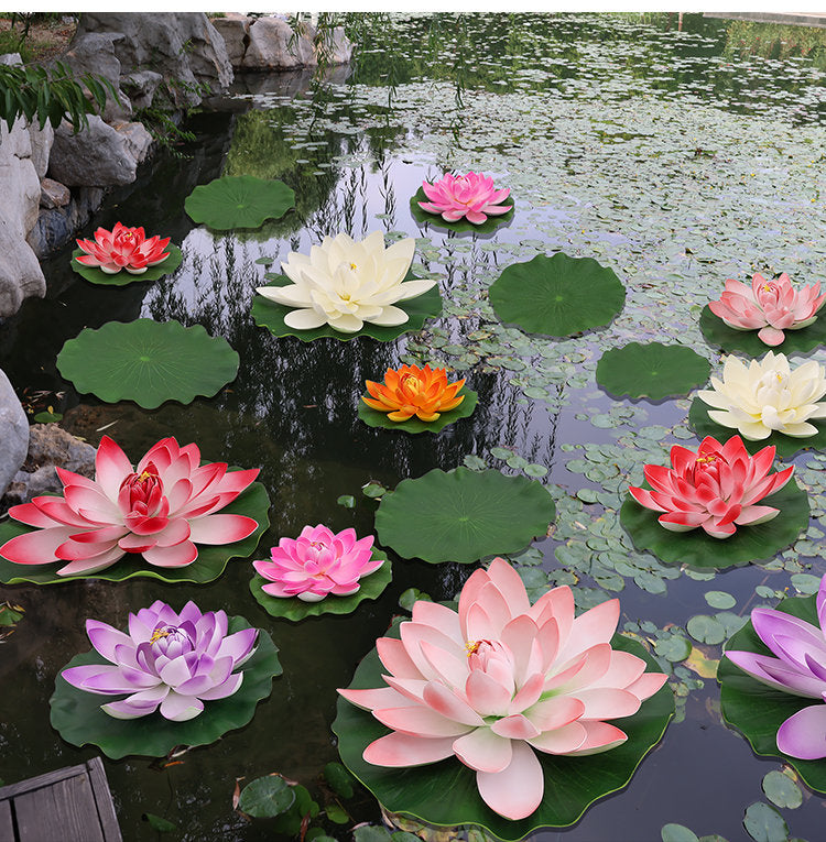 Red Lotus Artificial Simulation lotus Flowers PE Foam  Water Lily Floating Pool Fake Flowers Wedding Home Garden Pool Decoration