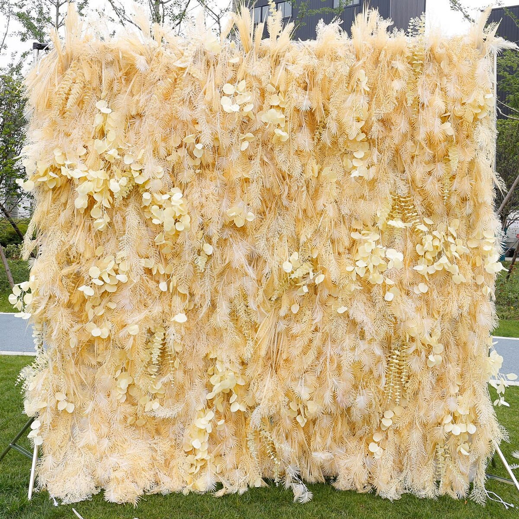 Misty Smog Pampas Flower Wall Wedding Backdrop Decoration Artificial Silk Room 3D Roll Up Cloth Fabric