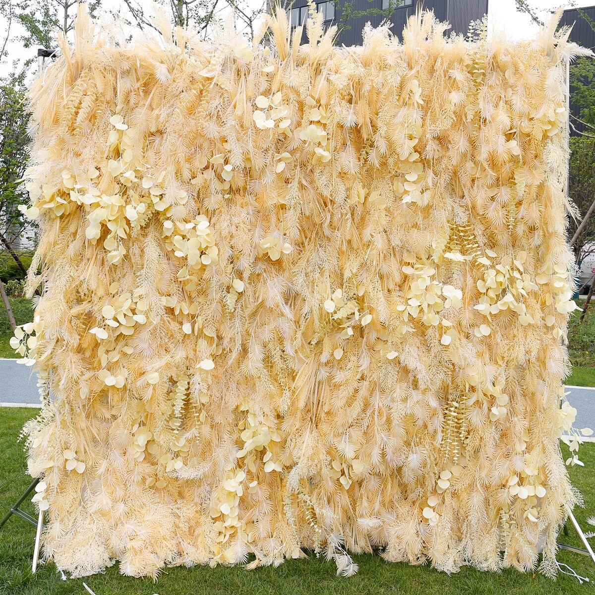 Misty Smog Pampas Flower Wall Wedding Backdrop Decoration Artificial Silk Room 3D Roll Up Cloth Fabric