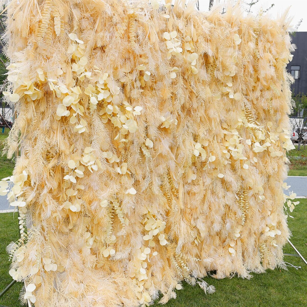 Misty Smog Pampas Flower Wall Wedding Backdrop Decoration Artificial Silk Room 3D Roll Up Cloth Fabric