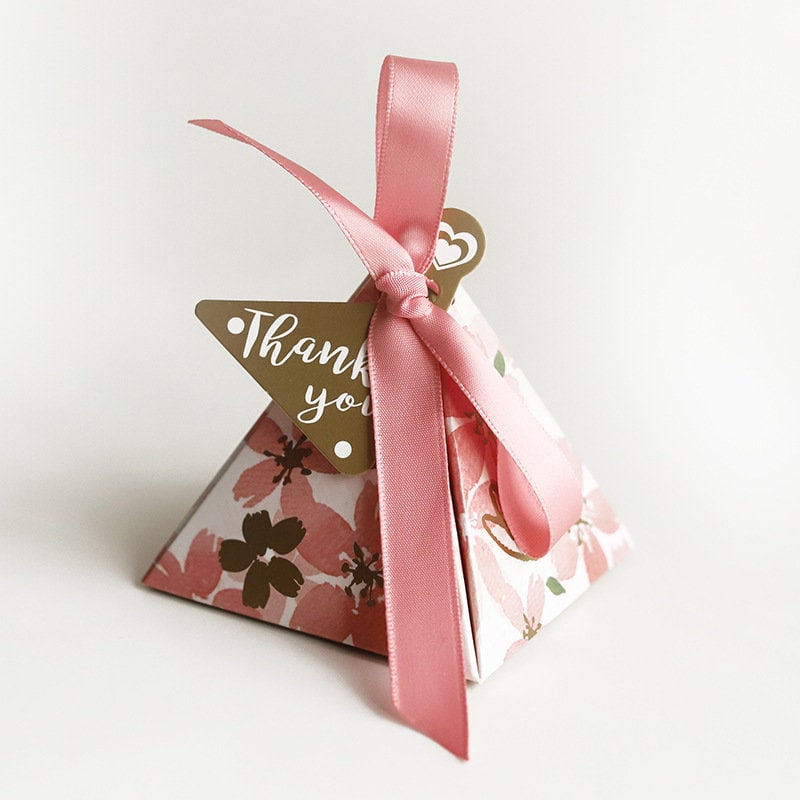 Cherry Blossom Wedding Favor Boxes – Pink Sakura Pyramid Gift Box Set