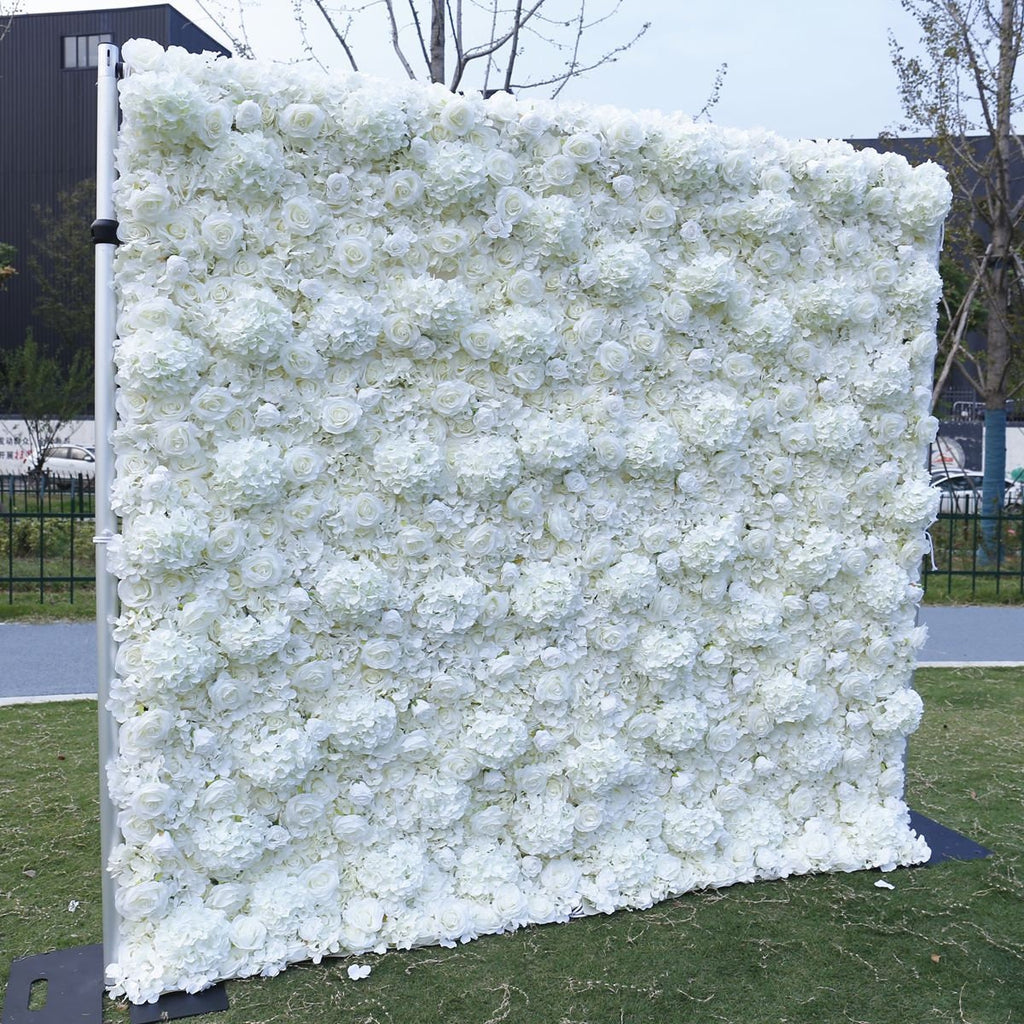White Flower Wall for Wedding Arrangement Bridal Shower Event Salon Party Photography Backdrop Fabric Rolling Up Curtain Fabric Cloth