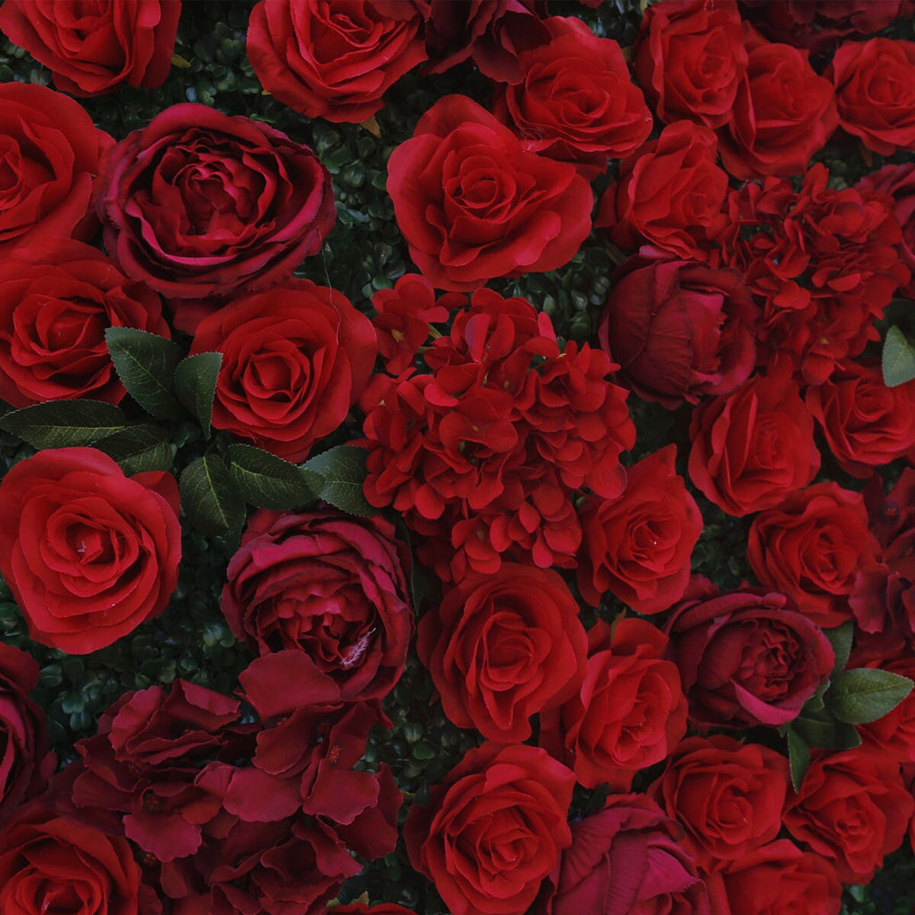 3D Red Rose Flower Wall Green Plants For Wedding Arrangement Event Salon Party Photography Backdrop Fabric Rolling Up Curtain Fabric Cloth
