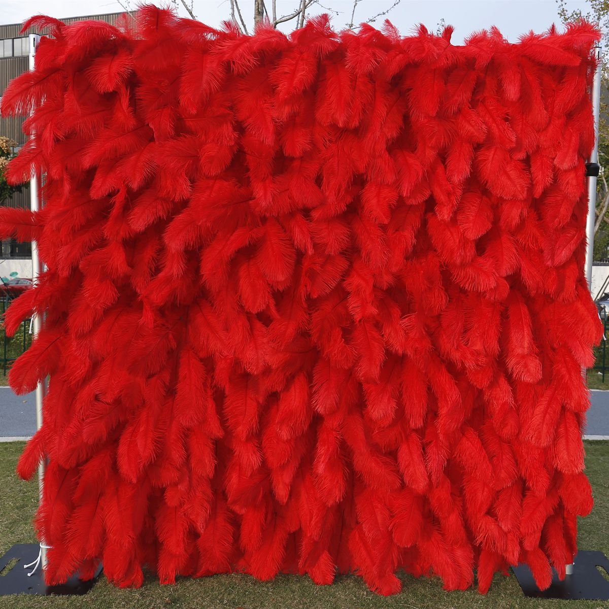 Red Feather Fabric Backdrop for Wedding Party, 3D Layered Photo Background for Bridal Shower Event Decoration