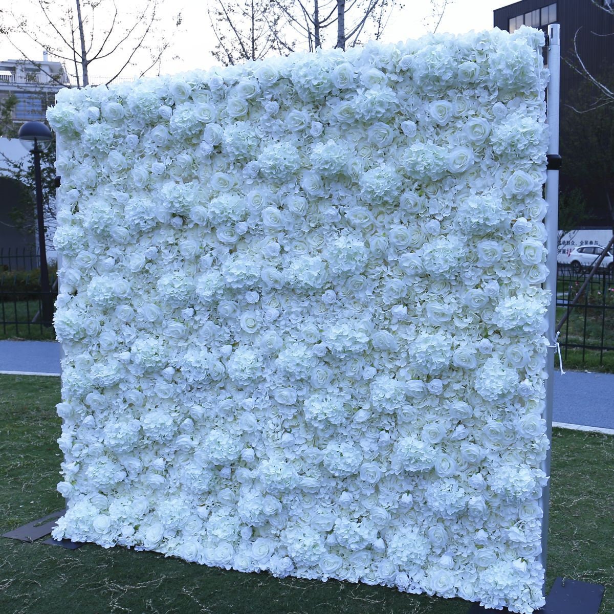 White Flower Wall for Wedding Arrangement Bridal Shower Event Salon Party Photography Backdrop Fabric Rolling Up Curtain Fabric Cloth