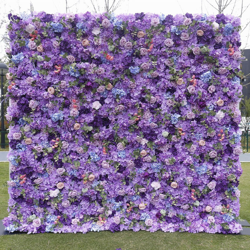 Romatic Violet Flower Wall For Wedding Arrangement Event Salon Party Photography Backdrop Fabric Rolling Up Curtain Fabric Cloth