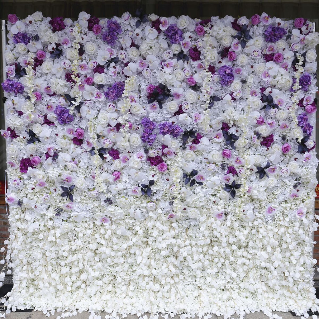 3D Romantic Purple Gradual Floral Wall For Wedding Arrangement Event Salon Party Photography Backdrop Fabric Rolling Up Curtain Fabric Cloth