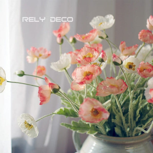 10 Spray Faux Poppy Flowers Artificial Coral Pink Poppy Flower, Tall 23.2" DIY Florals Centerpieces, Wedding Home Kitchen Decoration