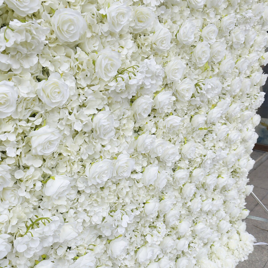 3D White Flower Wall Green Plants For Wedding Arrangement Event Salon Party Photography Backdrop Fabric Rolling Up Curtain Fabric Cloth