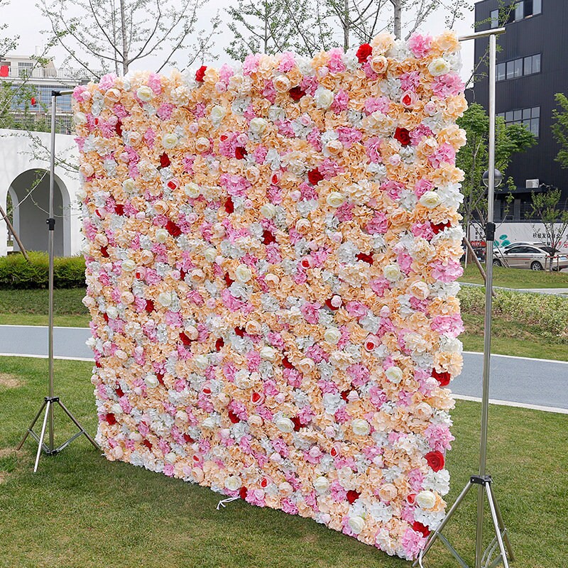 Champagne Flower Wall  For Wedding Arrangement Event Salon Party Photography Backdrop Fabric Rolling Up Curtain Fabric Cloth