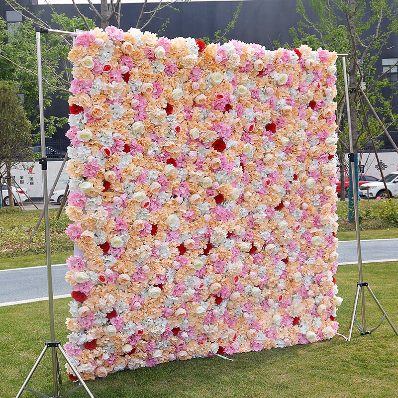 Champagne Flower Wall  For Wedding Arrangement Event Salon Party Photography Backdrop Fabric Rolling Up Curtain Fabric Cloth