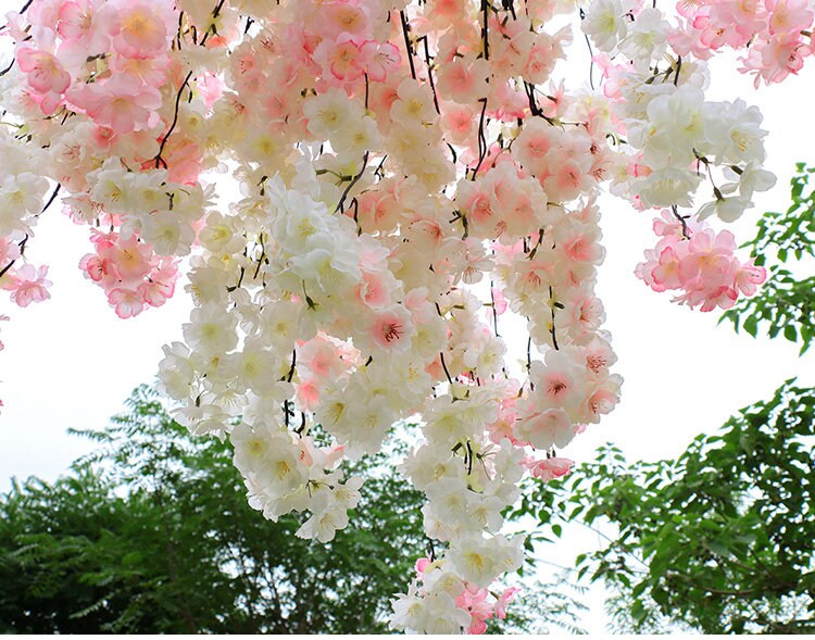 Pink Sakura Cherry Blossom Fake Flowers Length 140cm/55.12" Wedding Decoration 5 Stems