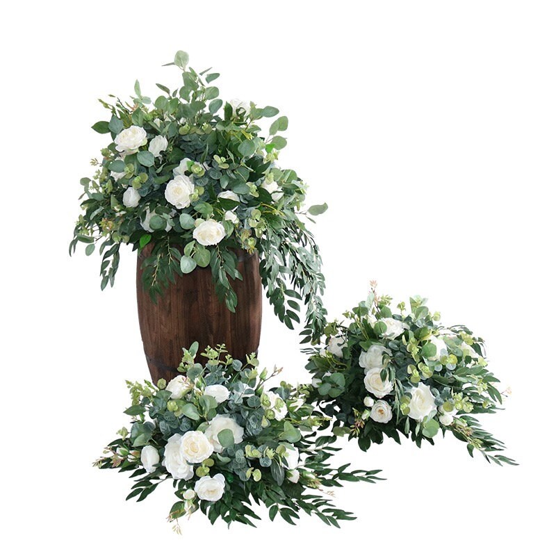 Wedding Aisle Flower Arrangement – White Rose Green Artificial Floral Decor