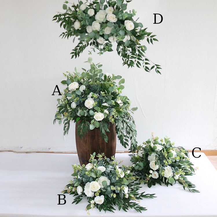 Wedding Aisle Flower Arrangement – White Rose Green Artificial Floral Decor