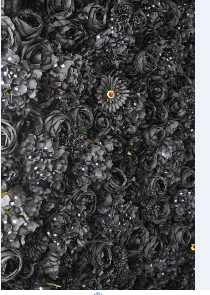 New Design Full Black  Flower Roll Up Curtain Fabric Cloth Artifical Floral Wall for Wedding Party Home Salon Decor backdrop