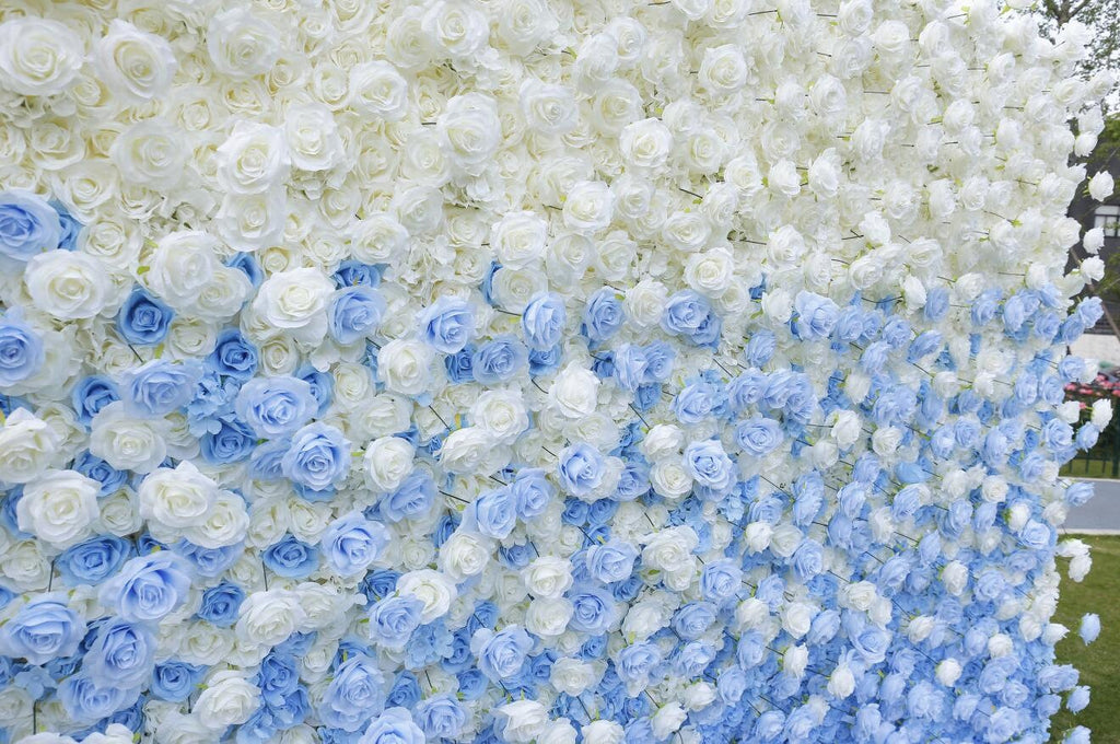 Gradual Sky Blue Flower Wall For Wedding Arrangement Event Salon Party Photography Backdrop Fabric Rolling Up Curtain Fabric Cloth