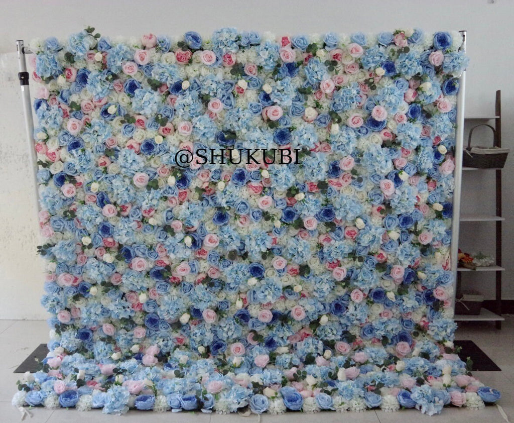 Blue Pink Flower Wall For Wedding Photography Backdrop Event Salon Party Arrangement  Fabric Rolling Up Curtain Fabric Cloth