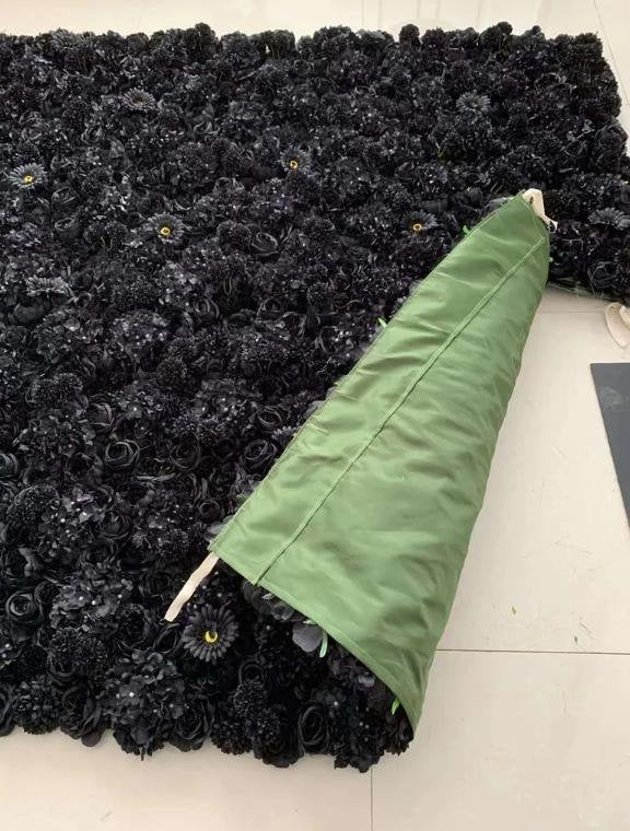 New Design Full Black  Flower Roll Up Curtain Fabric Cloth Artifical Floral Wall for Wedding Party Home Salon Decor backdrop