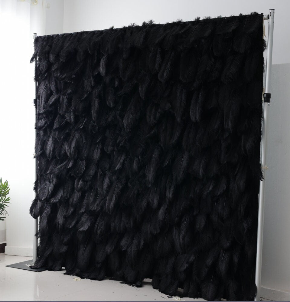 Black Feather Wall For Wedding Arrangement Anniversary Salon Party Photography Backdrop Fabric Rolling Up Curtain Cloth