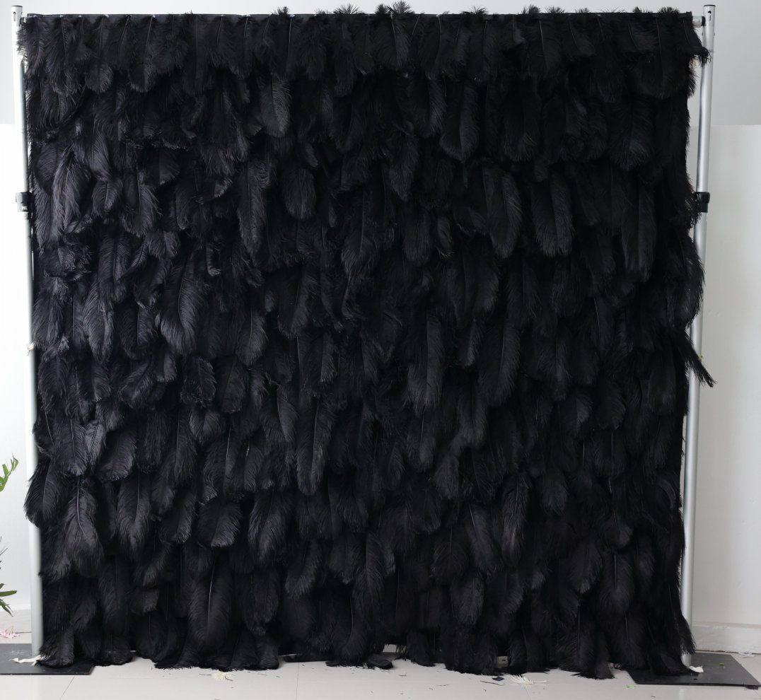 Black Feather Wall For Wedding Arrangement Anniversary Salon Party Photography Backdrop Fabric Rolling Up Curtain Cloth