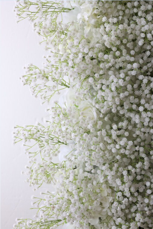 High Quality White Rose Baby Breaths Mix Flower Wall For Wedding Arrangement  Event Photography Backdrop Fabric Rolling Up Curtain Cloth