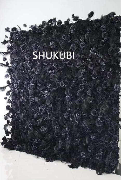 Black Flower Whether Wall For Wedding Arrangement Event Salon Party Photography Backdrop Fabric Rolling Up Curtain Fabric Cloth