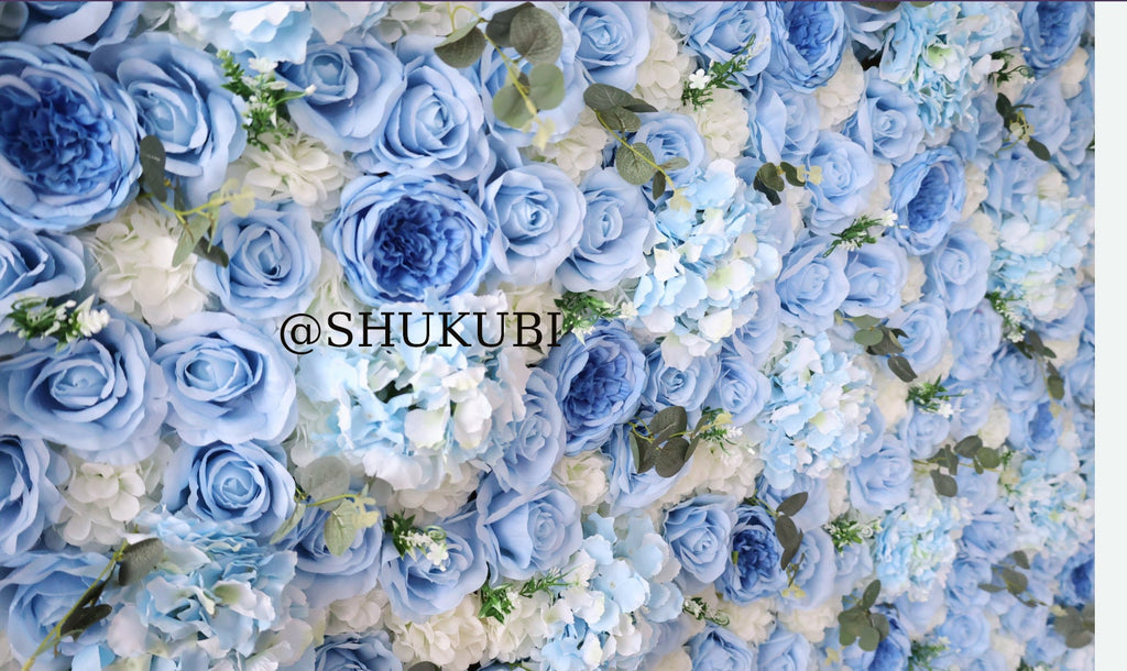 3D Sky Blue Floral Wall For Wedding Photography Backdrop Special Event Salon Party Arrangement Fabric Rolling Up Curtain Fabric Cloth