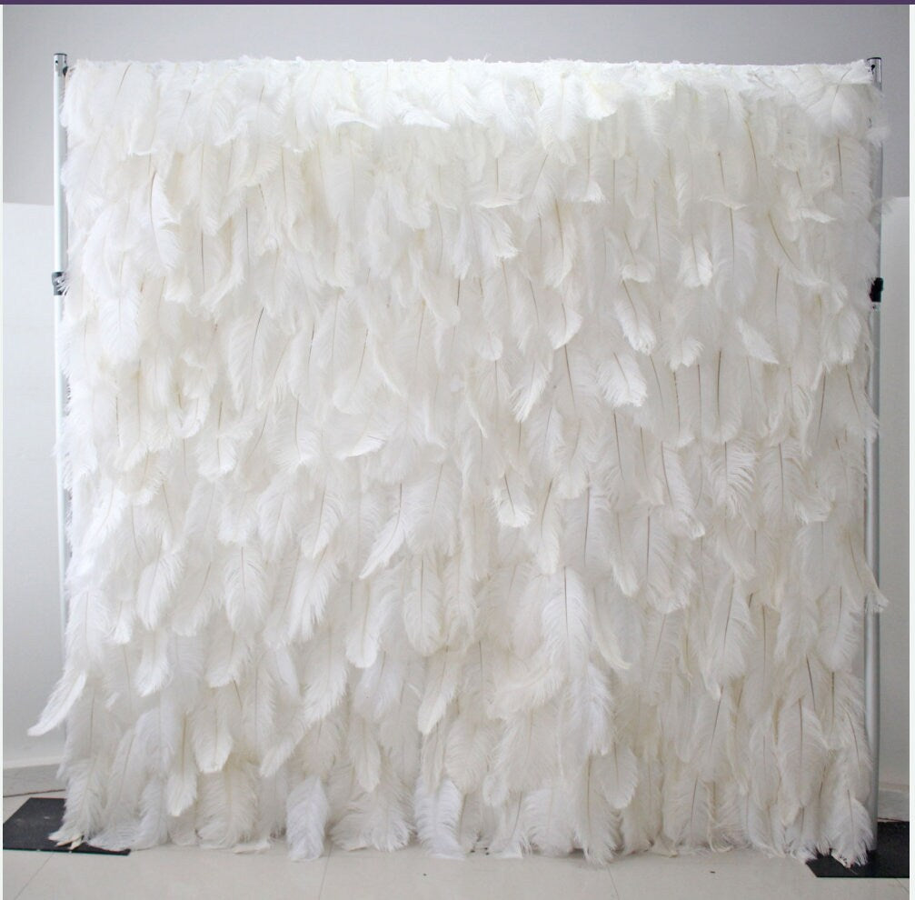 White Feather Wall For Wedding Arrangement Anniversary Salon Party Photography Backdrop Fabric Rolling Up Curtain Cloth